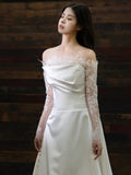 French One-×Ö Shoulder Lace Long-Sleeved Light Wedding Dress High-End Feeld With The Sedable Noodles Small Tail Welcome Dress Dress Bride Go Out Yarn HZ0517