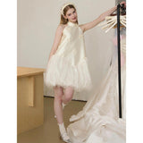 Southeast Asia Graduation Evening Dress French Sweet Fasley Brocing Skirt Adult Wedding Dress White Short Group HZ0517