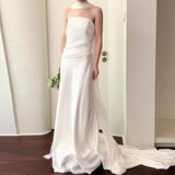 Brased Light Wedding Dress 2026 New Bride Simple Densate French Style Small Retro Go-Out White Tail Dress HZ0517
