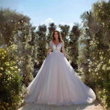 Wedding Long Sleeve V-Neck Tail Wedding Dress Light Luxury High-End Wedding Dress Heavy Industry Luxury Dream Wedding Dress HZ0517