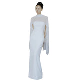 Senior Feeling Bride Engagement Morning Robe Host Evening Dress Light Luxury Temperament Long Shawl Ribbon Dinner Dress HZ0517