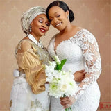 Bride Wedding Dress 2026 New V-Neck Lace Long-Sleeved Dress Fishtail Wedding Dress White Dinner Party HZ0517