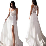 Wedding Dress 2026 New V-Neck High Fork Chiffon Lace Flowering Fine Shoulder Strap Dress HZ0517