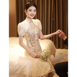 Champagne Golden Toast Dress 2025 New Bridal Fishtail Cheongsam Summer Coat Wedding Dress HZ0517