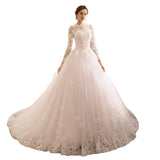 Long-Sleeved Round-Neck Wedding Dress 2026 Spring New Large-Size Fashion Retro Ponpong Bridal Tail Wedding Dress HZ0517