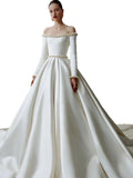 French Retro Stuff Long-Sleeved Shoulder Wedding Dress 2026 New Bridal Small Sage Elegant Main Wedding Dress HZ0517
