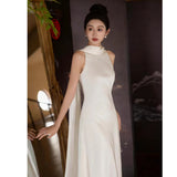 French Dress Sleeveless Long Dress White Fasting Light Wedding Dress Super Fairy Travel Korean Style Yarn Welcome Wedding HZ0517