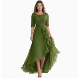 Fashion Evening Dress French Solid Color Comfortable Lotus Leaf Side Short-Sleeved Dress Dinner Party Host HZ0517