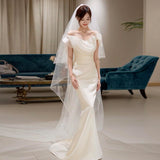 One-Word Shoulder Light Wedding Dress Bride 2026 New Super Xiansen Lined Go Out Of The Yarn French High-End Fishtail Welcome Dress Dress HZ0517