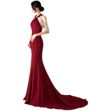 Wine Red Toasting Bride's New Fish Tail Repair Slimy Temperament Bare Back Sexy Hanging Neck Dress Texture Marriage HZ0517