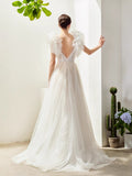 Sen's Sweet Princess Ponpong Wedding Dress Vintage Bubble Sleeve Lawn Wedding Trip Light Yarn Out HZ0517