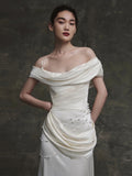 One-Word Shoulder Light Wedding Dress High-End Feeld With The Bridal Simple Light Luxury Super Fairy Fishtail Go Out Yarn Tail Welcome Dress HZ0517