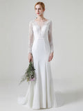 French Deep V-Neck Lace Long-Sleeved Bridal Bridal Light Wedding Dress Thin Simple Dress Go Out Dress HZ0517