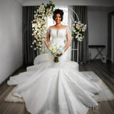 Long-Sleeved African Bride Wedding Lace Fishtail Wish A Word Shoulder HZ0517
