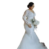 Bride Wedding Dress 2026 New V-Neck Lace Long-Sleeved Dress Fishtail Wedding Dress White Dinner Party HZ0517