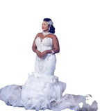 Wedding Dress African Mermaid 2026 Spring New Net Diamond Dressed Long Sleeved Big Tailed Bride Fishtail Wedding HZ0517