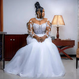 African Mermaid Bridal Wedding Dress High-Necked Lace Poster Long-Sleeved Bridal Dress Lady Official Party Dress HZ0517