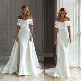 Light Wedding Dress 2026 New Word Shoulder Thin Temperament Slim Sexy White Tail Evening Dress Woman HZ0517