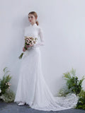 New French Retro Cheongsam Lace Long-Sleeved Fishtail Wedding Dress Elegant Church Wedding Yarn HZ0517