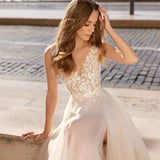 V-Neck Wedding Dress With Thin Bare Back Light Wedding Dress Sling Long Wedding Dress Skirt HZ0517