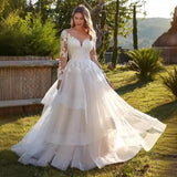 Wedding Dress High Waist-High Temperament Long-Sleeved Retro Lace Dress Bridal Dress HZ0517