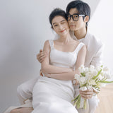 Suspension Light Wedding Certificate Registration Small White Dress Shooting Simple White Thin Small Korean Style Exterior Dress Summer HZ0517