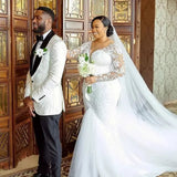 Bride Wedding Dress 2026 New V-Neck Lace Long-Sleeved Dress Fishtail Wedding Dress White Dinner Party HZ0517