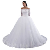 Wedding Dress 2026 New Word Shoulder Long-Sleeved Bride Married Waist Temperament Thin Lace Big Tail HZ0517