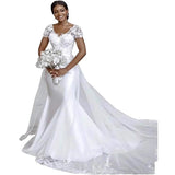 V-Neck Short-Sleeved Tug-Tailed Wedding Dress 2026 Mermaid Wedding Dress Dress Zip-Up HZ0517