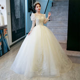 Main Wedding Dress 2025 New Summer Bridal Girl Small One-Word Shoulder Yarn Large Drag Tail Long Sleeve Welcome Yarn HZ0517