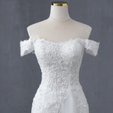 New Wedding Dress A Word Shoulder To Waist Fish Tail Thin Bride Marriage Simple Tail Wedding Dress HZ0517