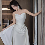 French Brated Light Wedding Dress Bride 2026 New High-End Feeld With The Yarn White Tail Dress Skirt HZ0517