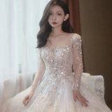 Long-Sleeved Wedding Dress 2025 New Main Yarn Dress Pregnant Women's High-Quality Heavyweight French-Style Small Size HZ0517