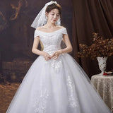 Suzhou Wedding Dress 2026 New Bridal Tail Small One-Word Shoulder Simple Main Yarn Temperament Dreamy HZ0517