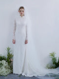 New French Retro Cheongsam Lace Long-Sleeved Fishtail Wedding Dress Elegant Church Wedding Yarn HZ0517
