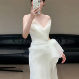 French Simple Breast-Shape Light Wedding Dress Bride Super Xiansen Lined Out To Welcome The Yarn Temperament White Small Tail Dress Skirt HZ0517