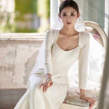 White Dingy Light Wedding Dress Long Sleeves Cover Arm Go Out Yarn Temperament Fishtail Light Luxury Bridal Wedding Dress HZ0517