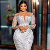 Wedding Dress Woman's New Light Luxury Heavy Industry Nails Fish Tail Long Sleeve Deep V Body-Tailed Bridal Main Wedding Dress HZ0517