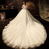 One-Word Shoulder Tail French Main Light Wedding Dress 2026 New Bridal Small Temperament Sen System Super Fairy Dream Simple HZ0517