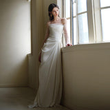 French Light Wedding Dress Bride Senior Sense Of The Super Fairy Shoulder Yarn Long Sleeve White Engagement Dress Dress HZ0517