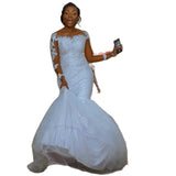One-Word Shoulder Long-Sleeved Lace Fishtail Wedding Dress Detachable Tailed Bride Main Wedding Dress HZ0517