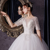 Wedding Bride 2025 New Dream Korean Small One-Word Shoulder Leaster Lace Wedding Dress G33 HZ0517