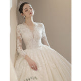 Bridal Main Wedding Dress 2026 New Spring V-Neck Long Sleeve Tail Court Windy Large-Size Pregnant Woman Light HZ0517