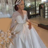 New Wedding Dress Deep V Sexy Atmospheric Long Sleeve Tail Wedding Dress 2026 New Body Repair Yarn Spring HZ0517
