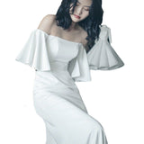 Light Wedding Temperament New Simple Word Shoulder Sen Bridal Wedding Fishtail French Hepburn Travel Yarn HZ0517