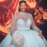 New Wedding Dress High-Necked Big Crown Heavyweight Sleeves Long Sleeve Bridal Dress African Main Yarn HZ0517
