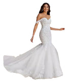 One-Word Shoulder Fishtail Wedding Dress Tug-Tailed Bridal Lawn Wedding Dress 2026 New HZ0517