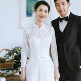 French Light Wedding Dress 2025 New Bride Super Fairy French Hepburn Wedding Dress Simple Mori Line Long-Sleeved Wedding Dress HZ0517
