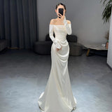 French Light Wedding Dress 2026 New Simple Shoulder-Swear Long-Sleeved White Fishtail Engagement Dress Dress HZ0517