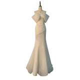 One-Word Shoulder-Sense-Wearing Light Wedding Dress New Fishtail High-End Feeling Small Tail Bride Goes Out Yarn Wedding Dress Woman HZ0517